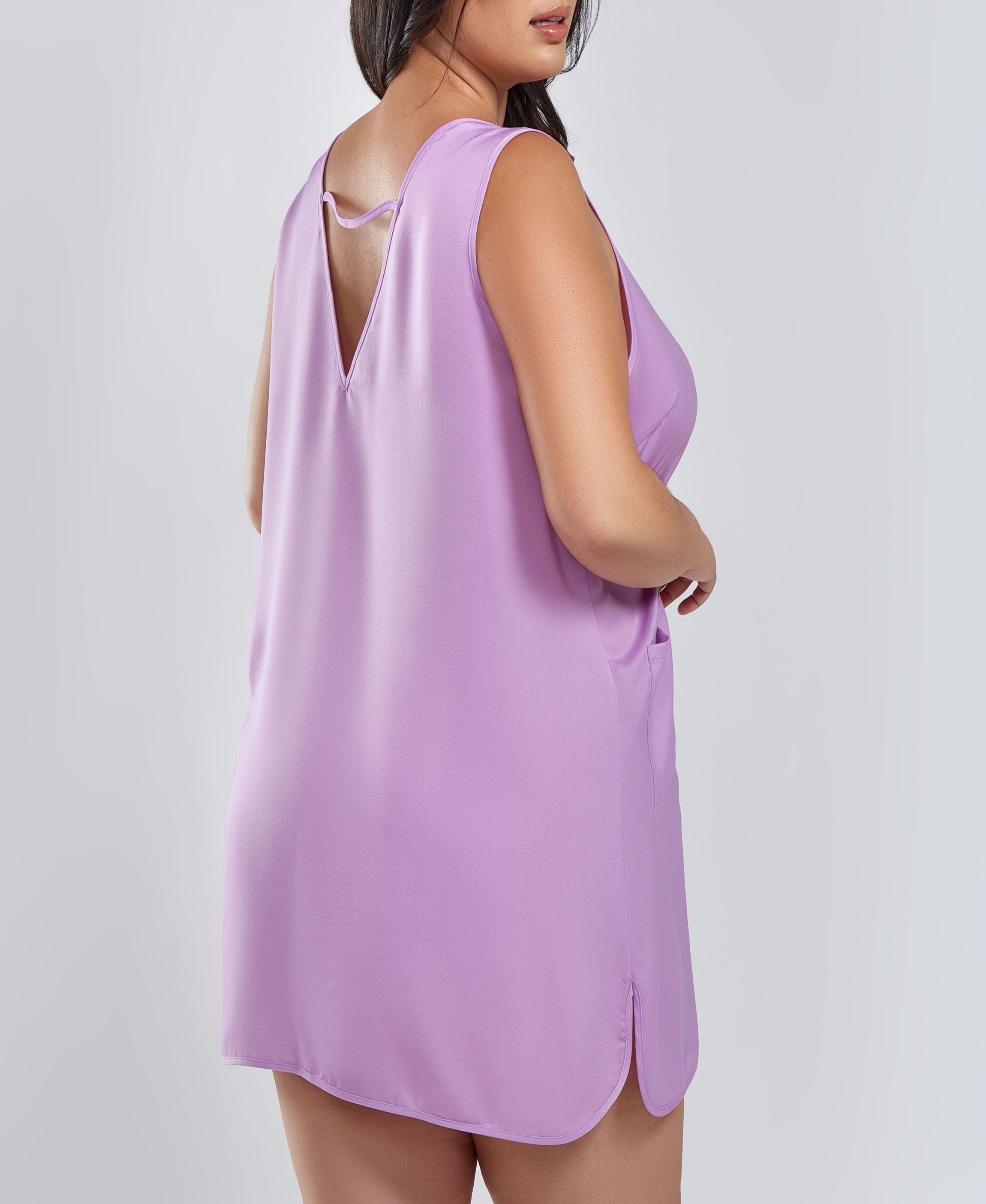 Lele Plus Size Satin Sleeveless Dress W/ Pockets