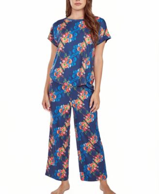 Women's iCollection Womans 2PC Floral Microfiber Crop Pant and Top Pajama Set