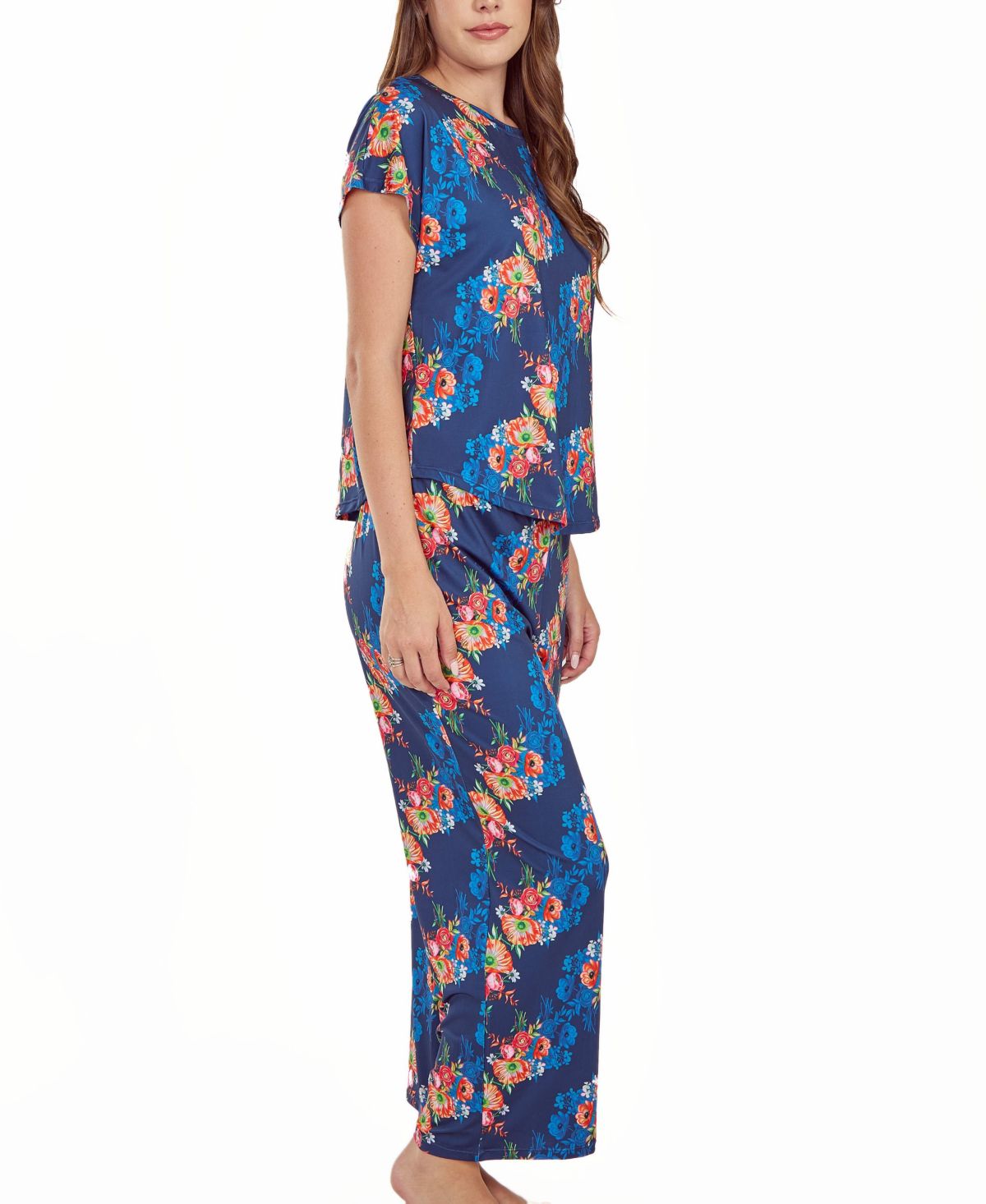 iCollection Womans 2PC Floral Microfiber Crop Pant and Top Pajama Set
