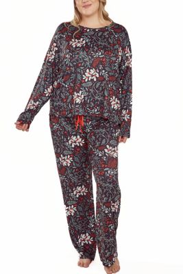 Women's iCollection Plus Size Womans Ultra Soft Floral Print Top and Pant Pajama Set