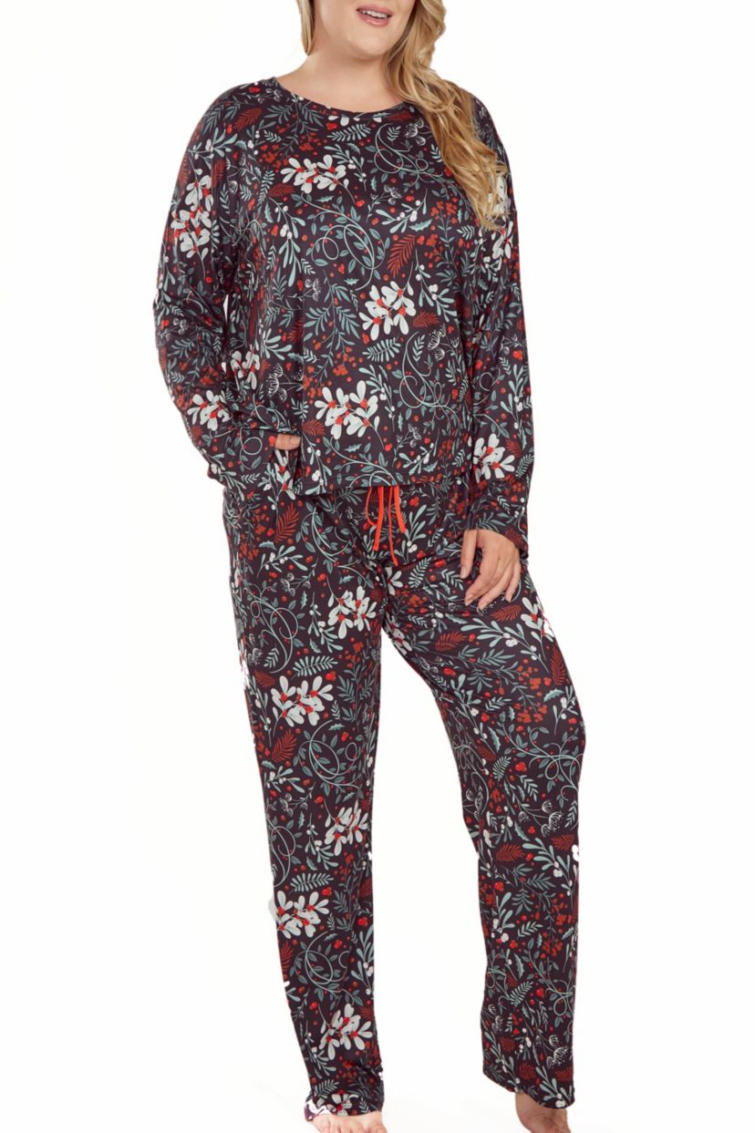 iCollection Plus Size Womans Ultra Soft Floral Print Top and Pant Pajama Set