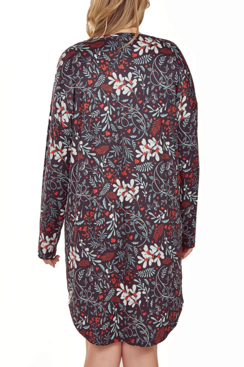 iCollection Plus Size Womans L/S Ultra Soft Floral Print Sleepshirt Nightgown