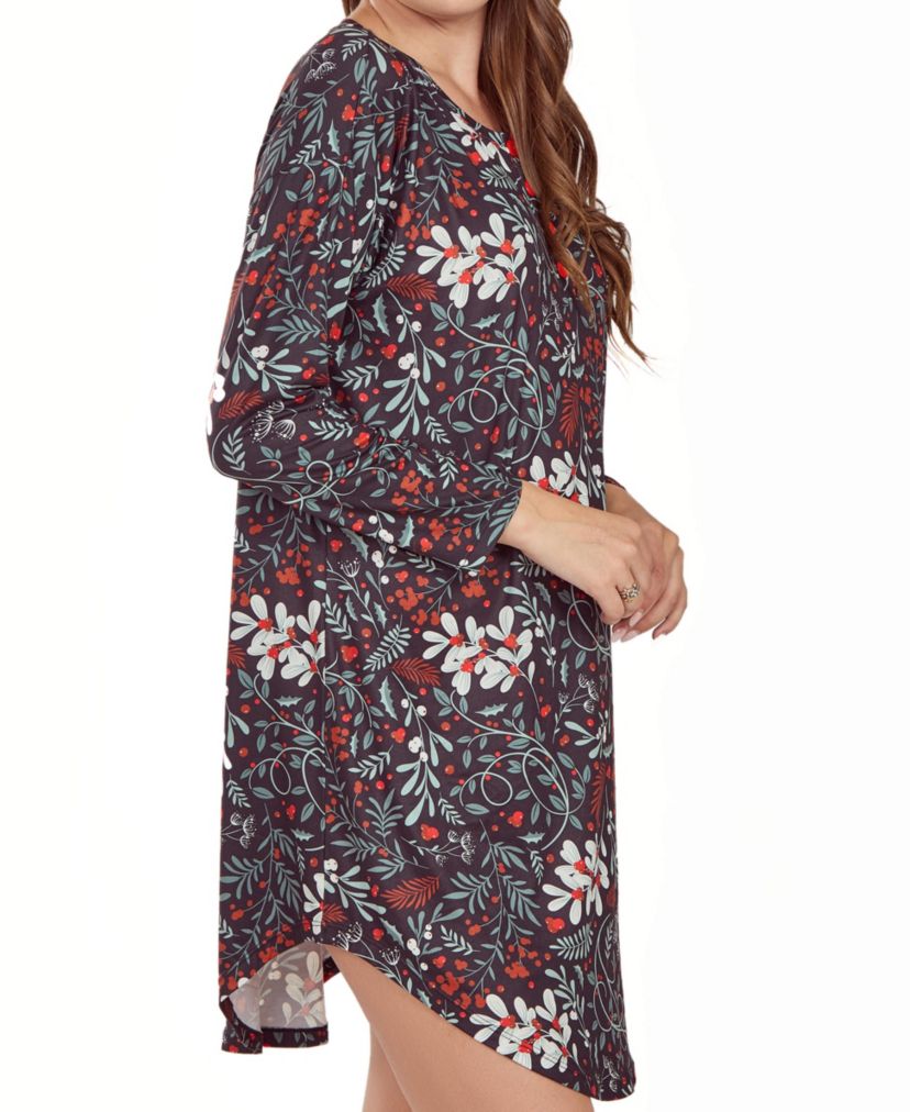 iCollection Plus Size Womans L/S Ultra Soft Floral Print Sleepshirt Nightgown