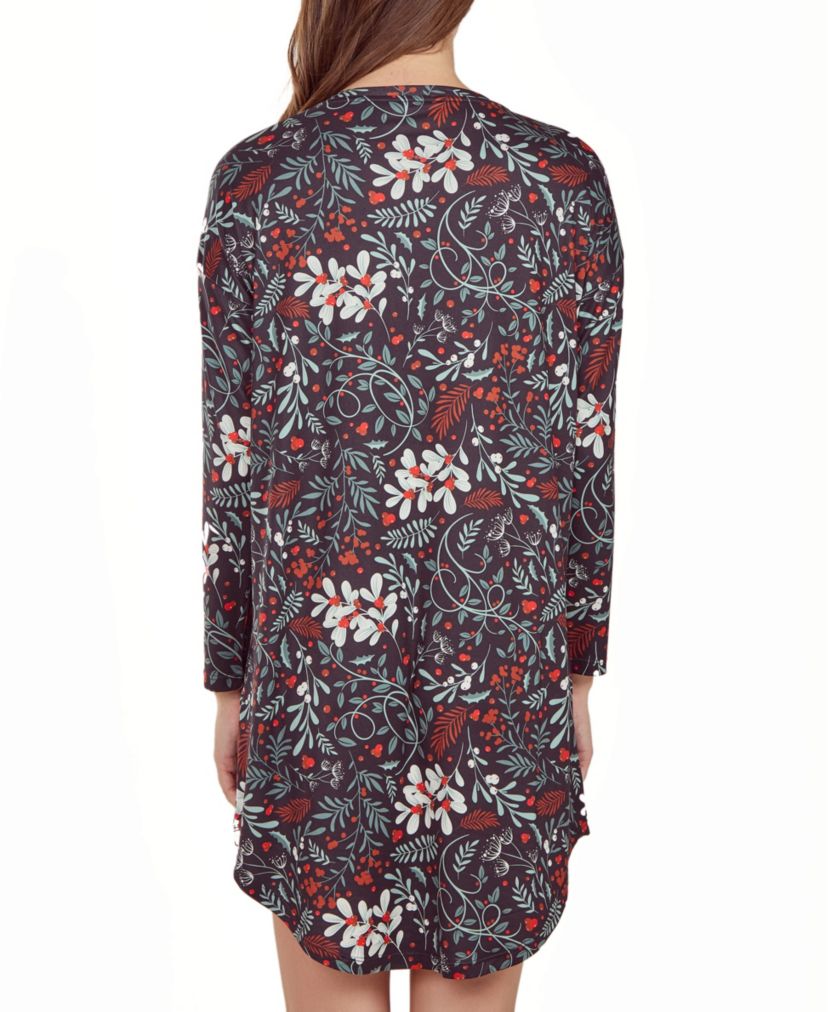 iCollection Womans L/S Ultra Soft Floral Print  Sleepshirt Nightgown