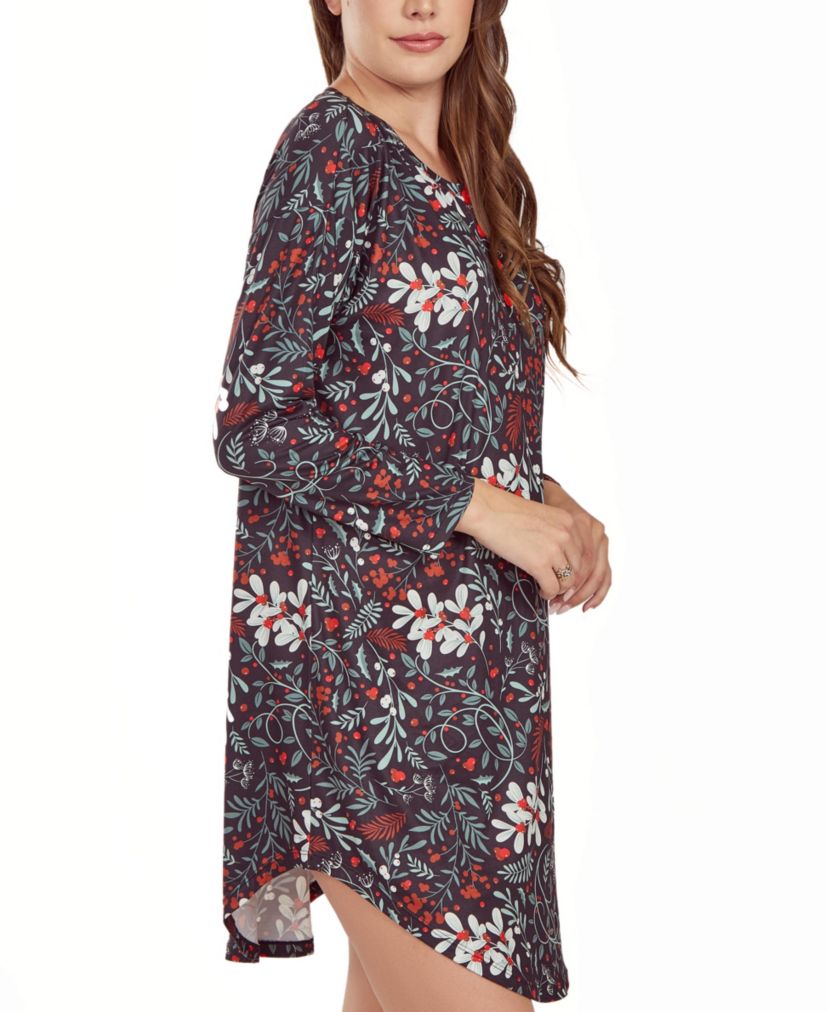 iCollection Womans L/S Ultra Soft Floral Print  Sleepshirt Nightgown