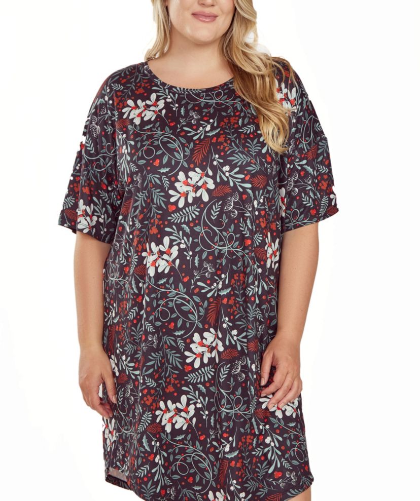 iCollection Plus Size Womans S/S Ultra Soft Floral Print Sleepshirt Nightgown