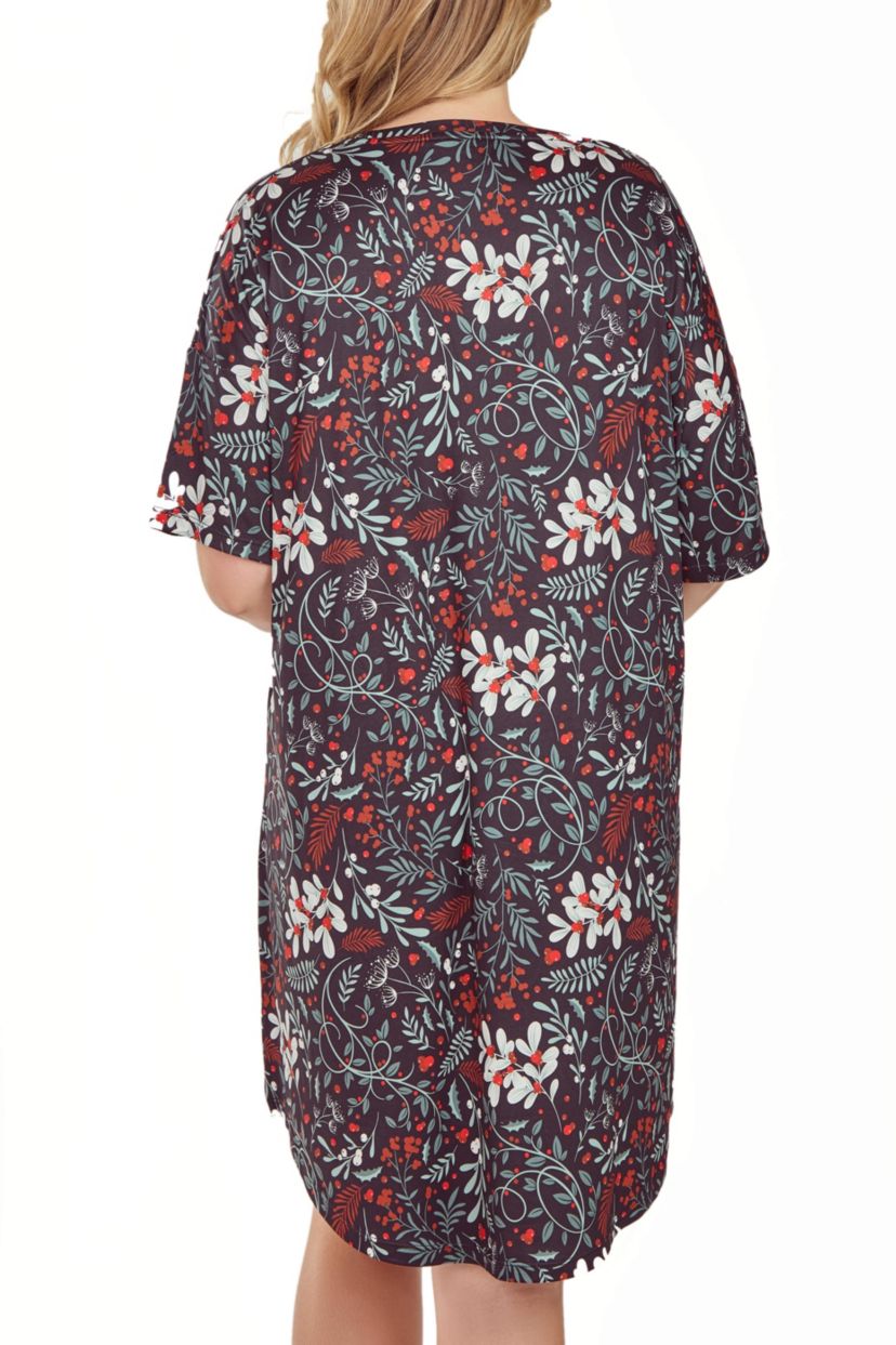 iCollection Plus Size Womans S/S Ultra Soft Floral Print Sleepshirt Nightgown