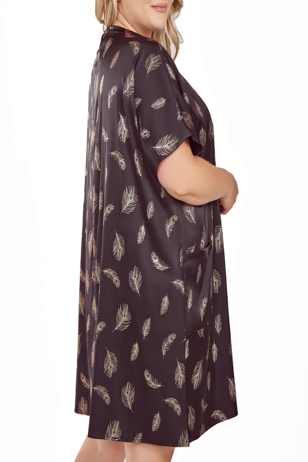 iCollections Plus Size Womans Silky Pocket Shift Sleepshirt Nightgownn Feather Print