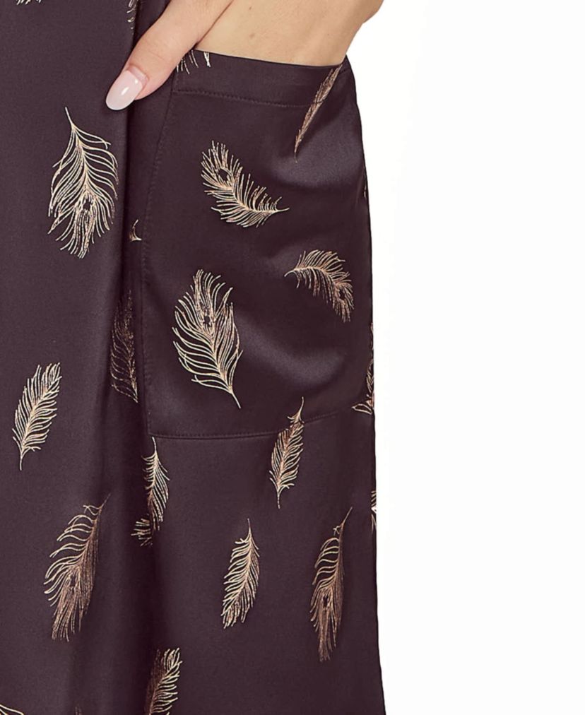 iCollections Plus Size Womans Silky Pocket Shift Sleepshirt Nightgownn Feather Print