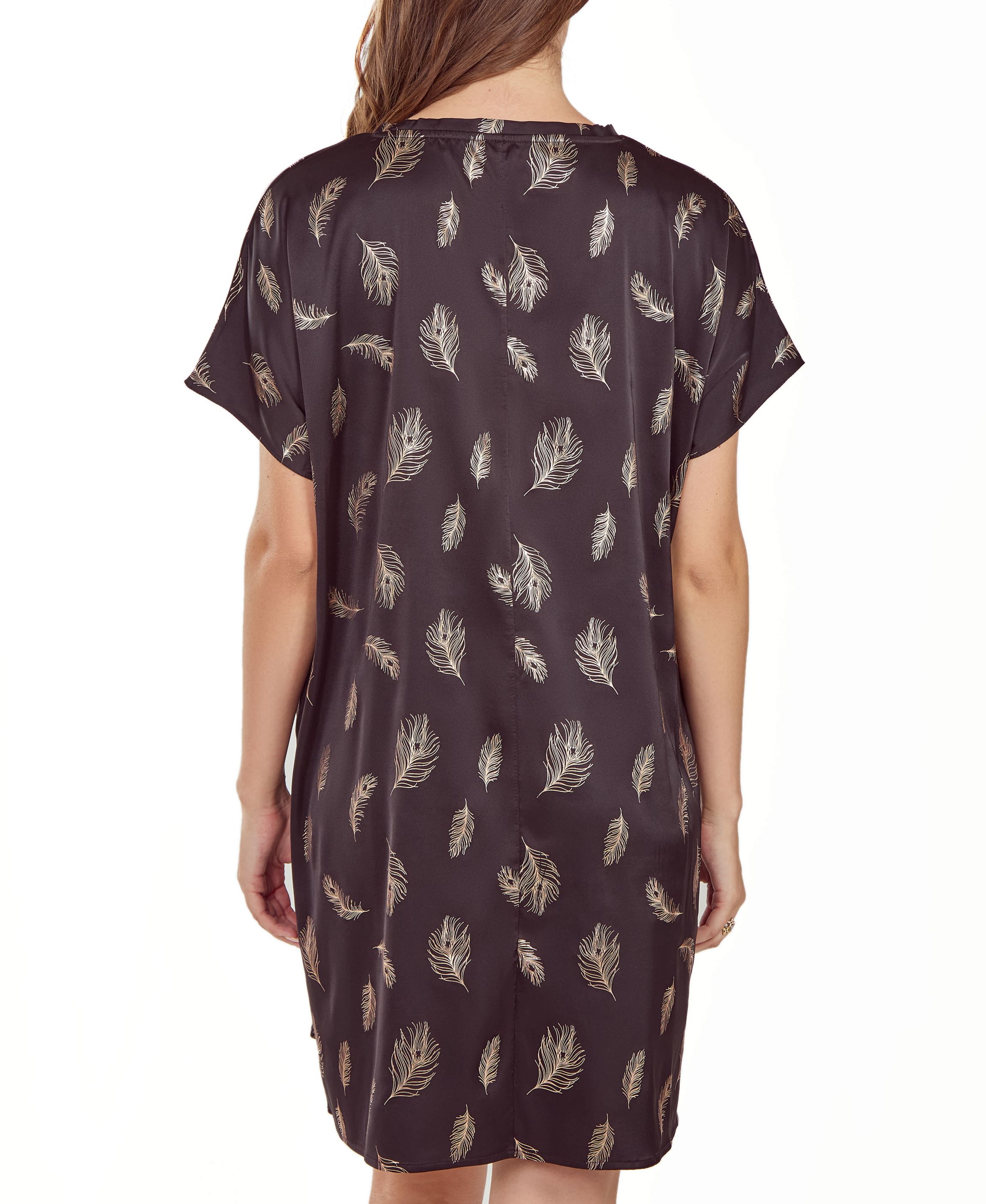 iCollections Womans Silky Pocket Shift Sleepshirt Nightgown in Feather Print