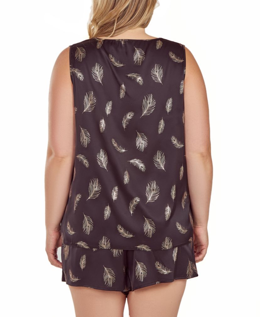 iCollections Plus Size Womans Silky Tank Pajama Set in Feather Print