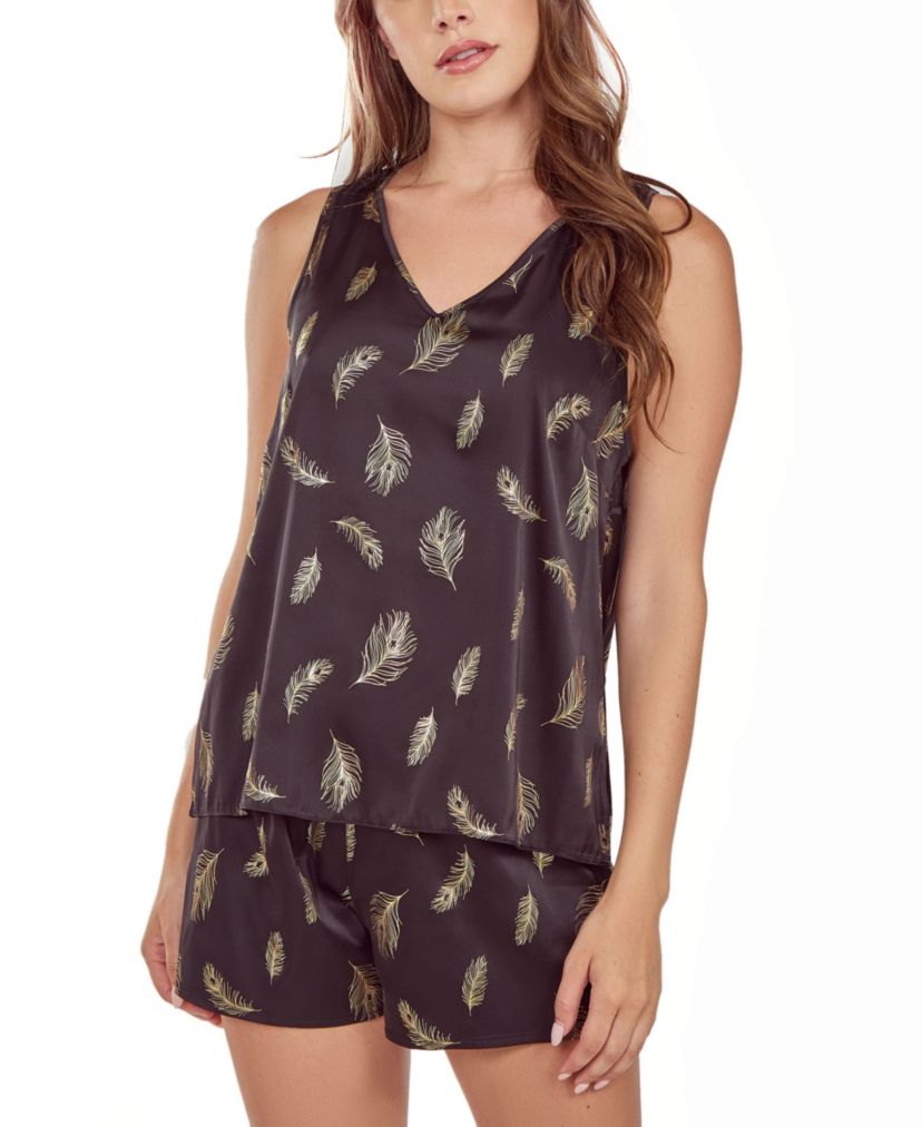 iCollections Womans Silky Tank Pajama Set in Feather Print