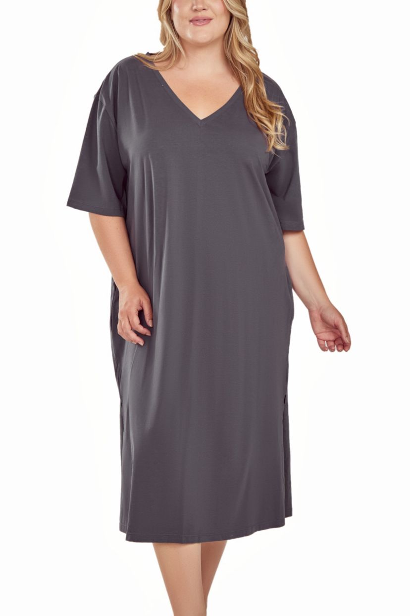 iCollection Plus Size Womans Soft Knit S/S Night Gown Dress with Side Pockets.