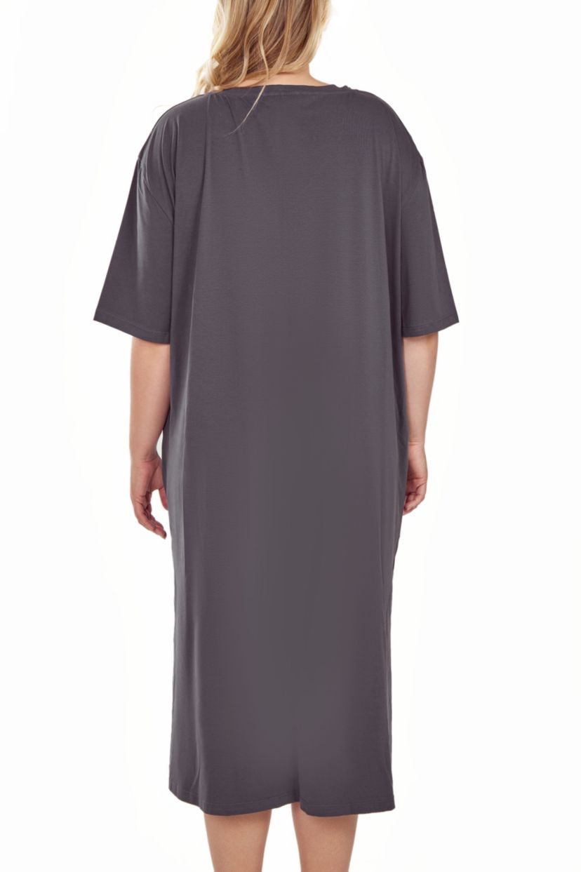 iCollection Plus Size Womans Soft Knit S/S Night Gown Dress with Side Pockets.