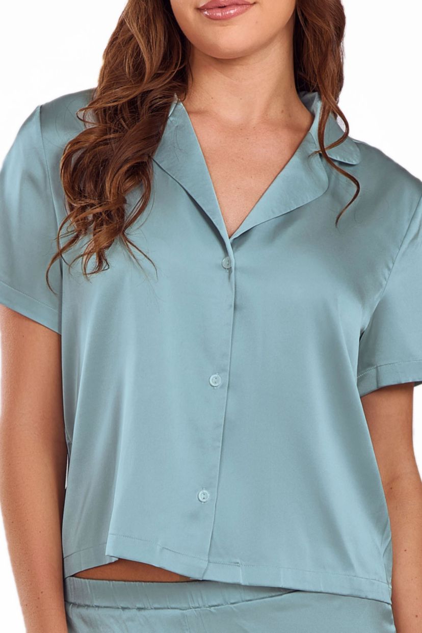 Womens Satin Notch Shirt and Pant PJ Set