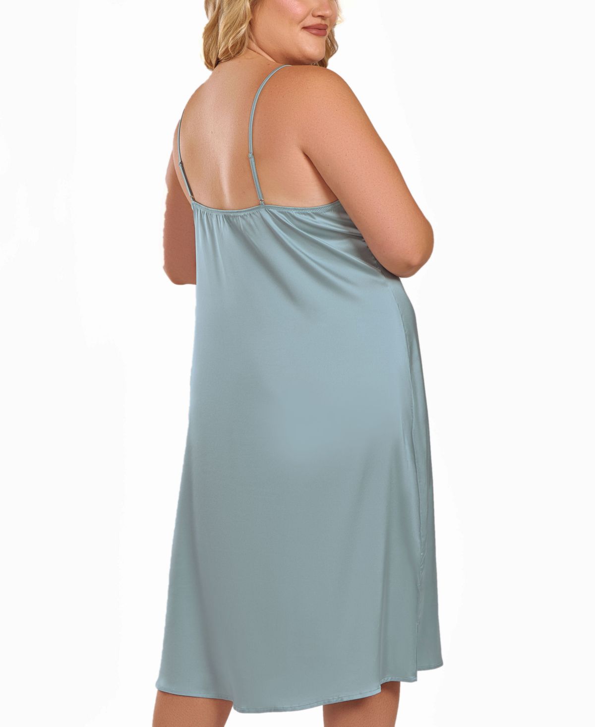 Womens Plus Size Soft Cup Satin Long Sage Gown