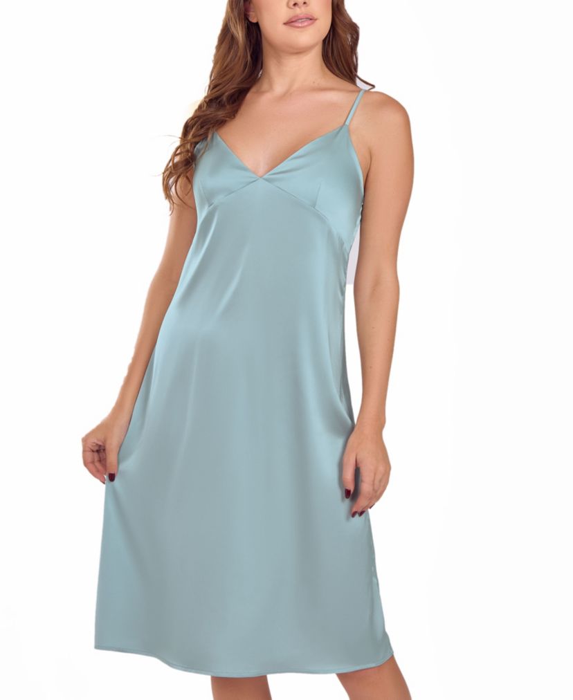 Womens Soft Cup Satin Long Sage Gown