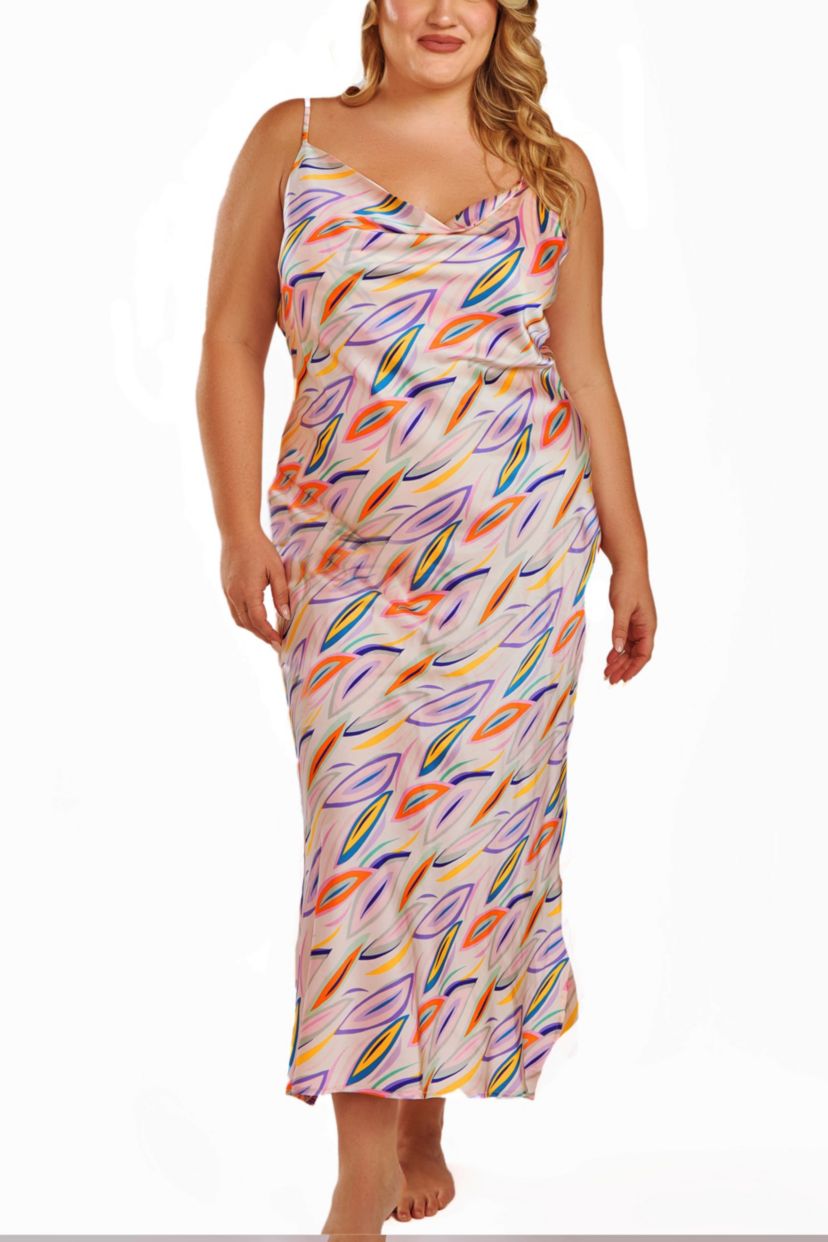 WomensPlus Size Cowl Neck Satin Print Gown