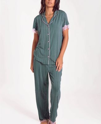 iCollection Women's Floral Bamboo Stretch-Knit Short Sleeve Pajama Set