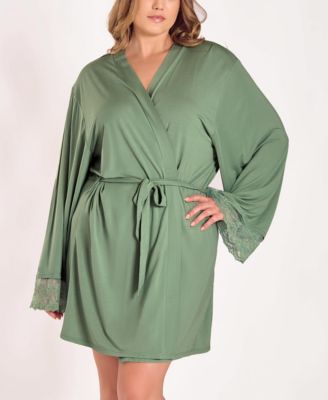 iCollection Women's Plus Size Modal Stretch-Knit Long Sleeve Robe