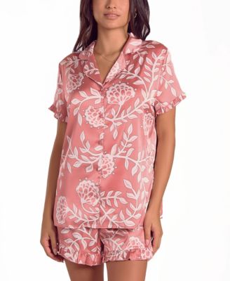 iCollection Women's Floral Stretch-Woven Short Sleeve Pajama Set