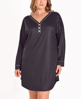 iCollection Women's Plus Size Brushed Micro Stretch-Knit L/S Sleep Shirt Night Gown