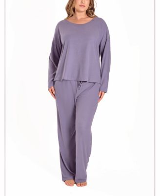 iCollection Women's Plus Size Baby Waffle Stretch-Knit L/S Pajama Set