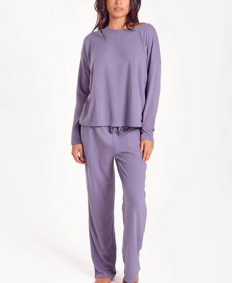 iCollection Women's Baby Waffle Stretch-Knit L/S Pajama Set, Medium