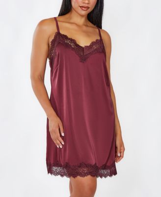 iCollection Women's Marley Plus Size Lace Trimmed Stretch Satin Chemise Nightgown