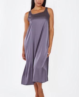 iCollection Women's Julie Minimalist Satin Ballet-Length Nightgown Dress, Grey, Small