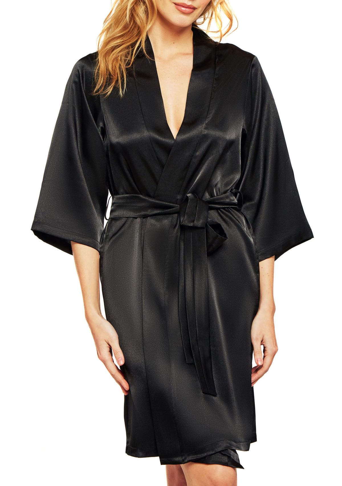 Hayden Soft Satin Robe W/ Binding Trim Detail, Looped Self Tie Sash and Inner Ties.
