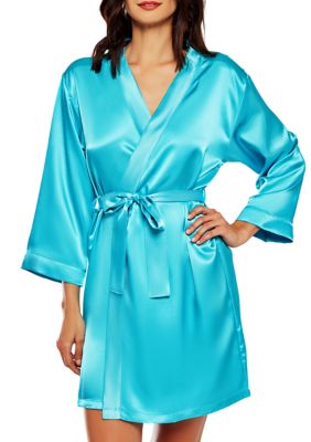 Hayden Soft Satin Robe W/ Binding Trim Detail, Looped Self Tie Sash and Inner Ties.