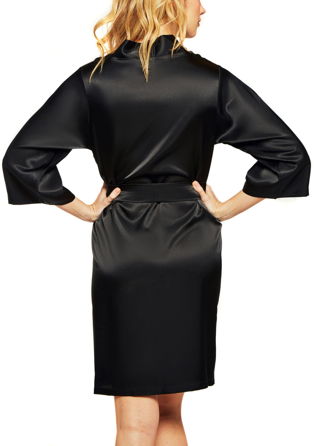 Hayden Soft Satin Robe W/ Binding Trim Detail, Looped Self Tie Sash and Inner Ties.