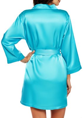 Hayden Soft Satin Robe W/ Binding Trim Detail, Looped Self Tie Sash and Inner Ties.