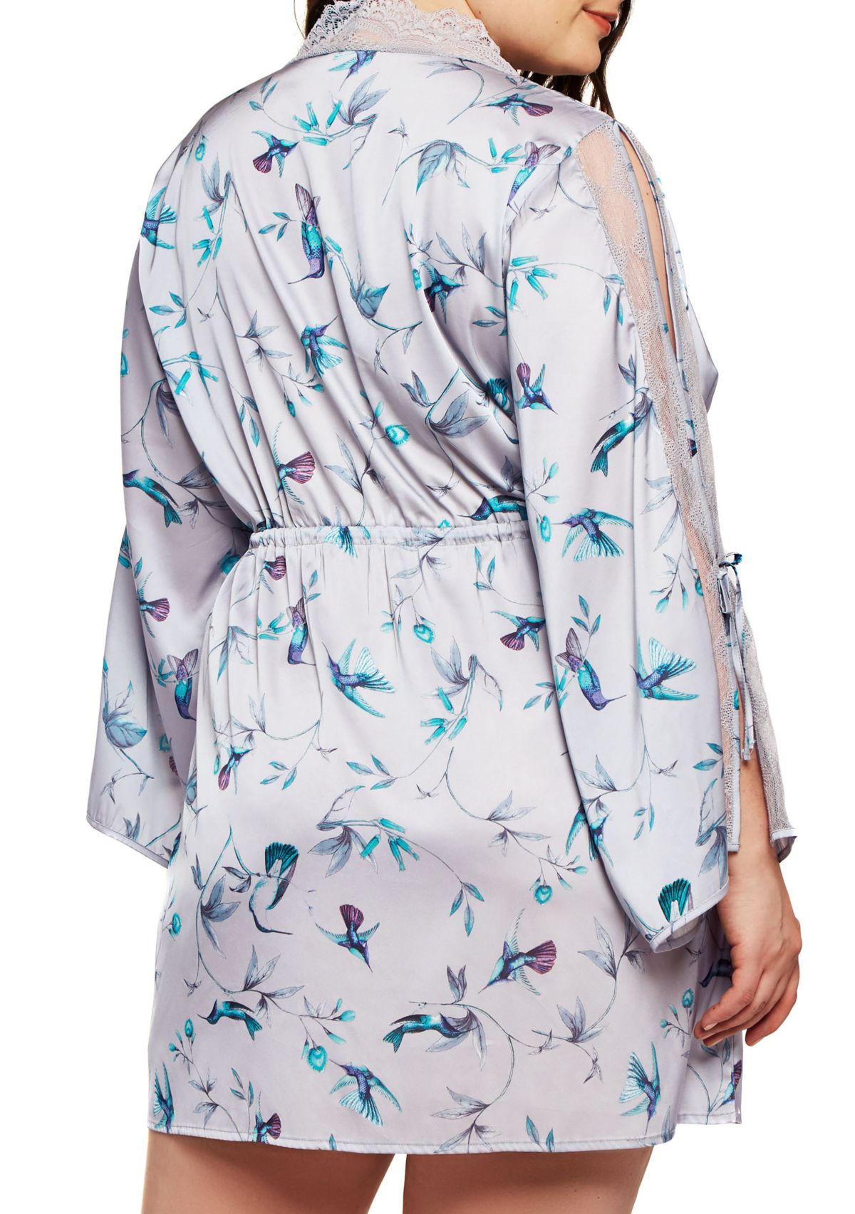 Plus Size Ivy Satin Humminbird Lace Robe