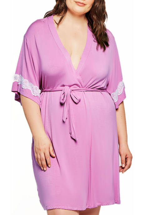 iCollection Plus Size Aleia Modal and Lace Robe