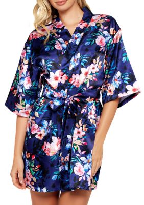 Icollection Women's Ellen Floral Print Satin Robe