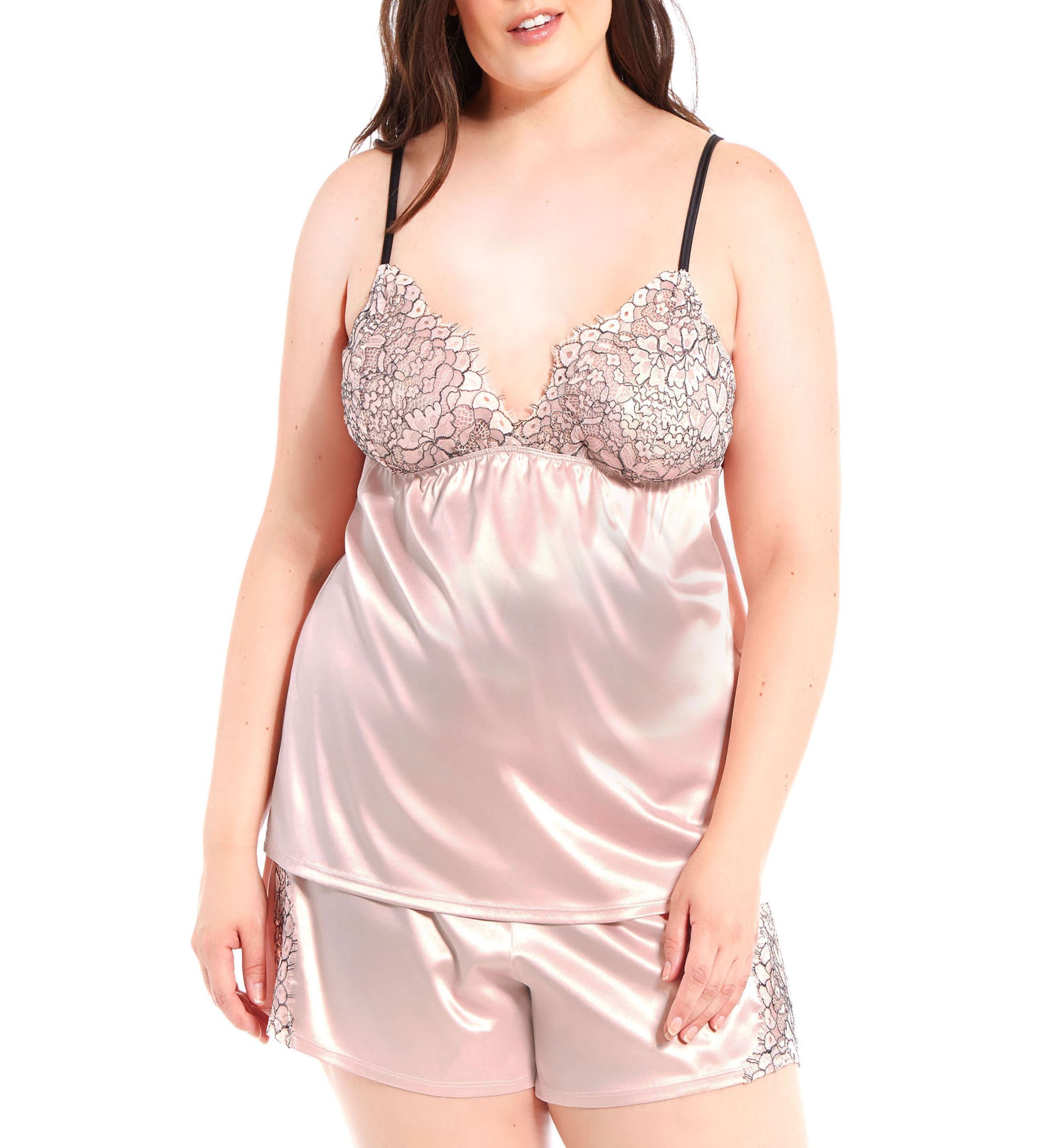 Plus Size Talise Satin Eyelash Cami Set