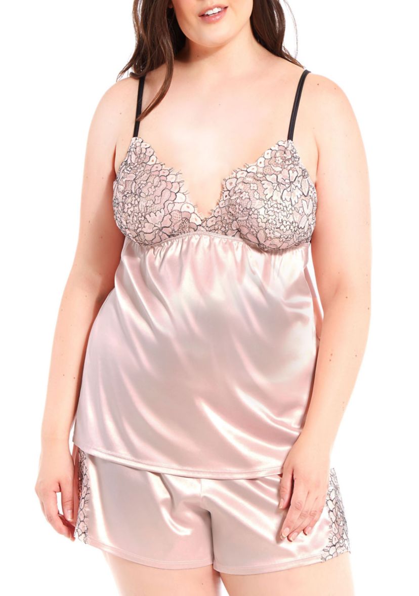 Plus Size Talise Satin Eyelash Cami Set