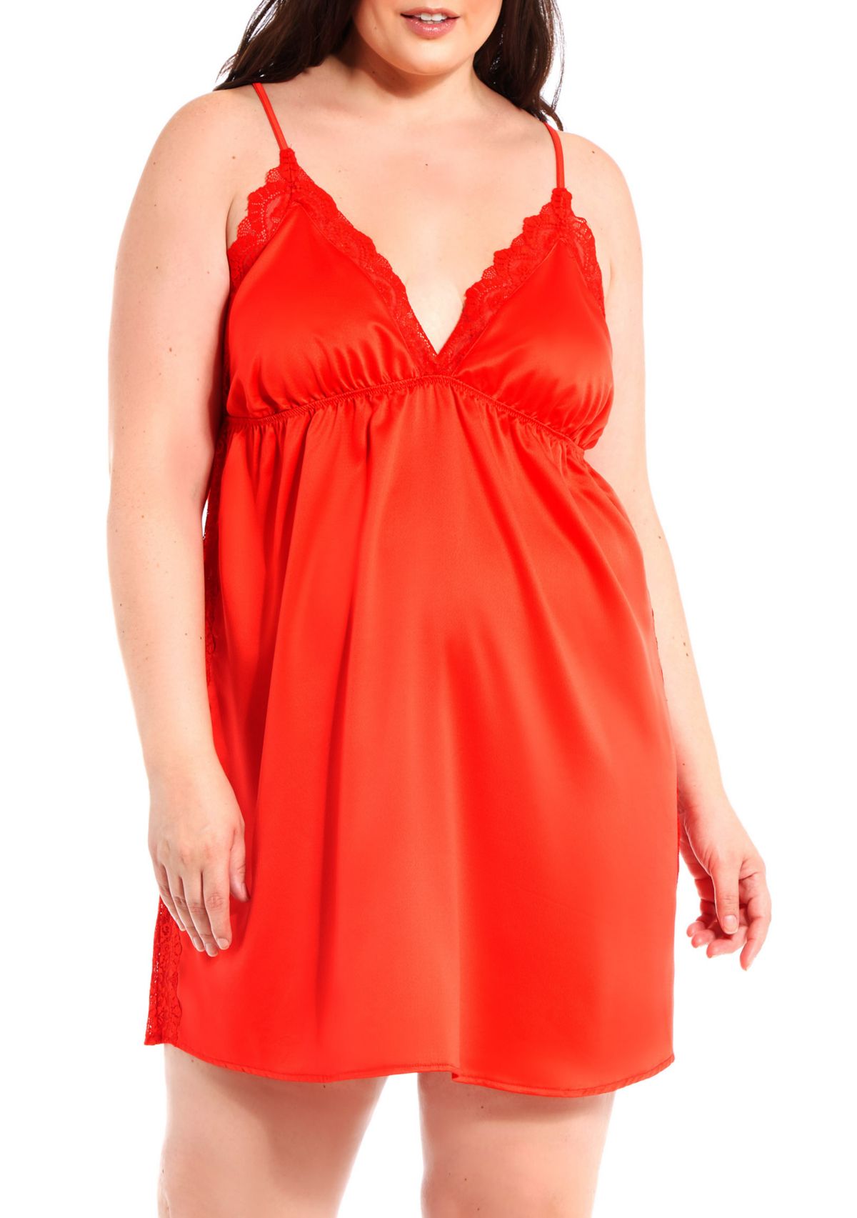 Plus Size Maya Satin and Lace Babydoll Chemise