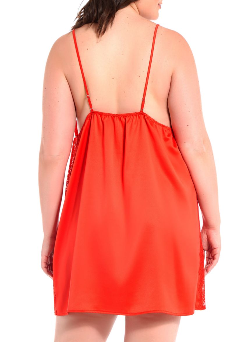 Plus Size Maya Satin and Lace Babydoll Chemise