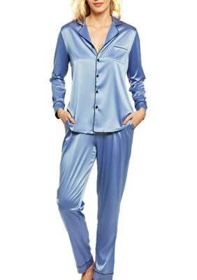iCollection 2-Piece Satin Notch Collar Pajama Set | belk