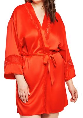Icollection Women's Plus Size Maya Satin And Lace Kimono Robe