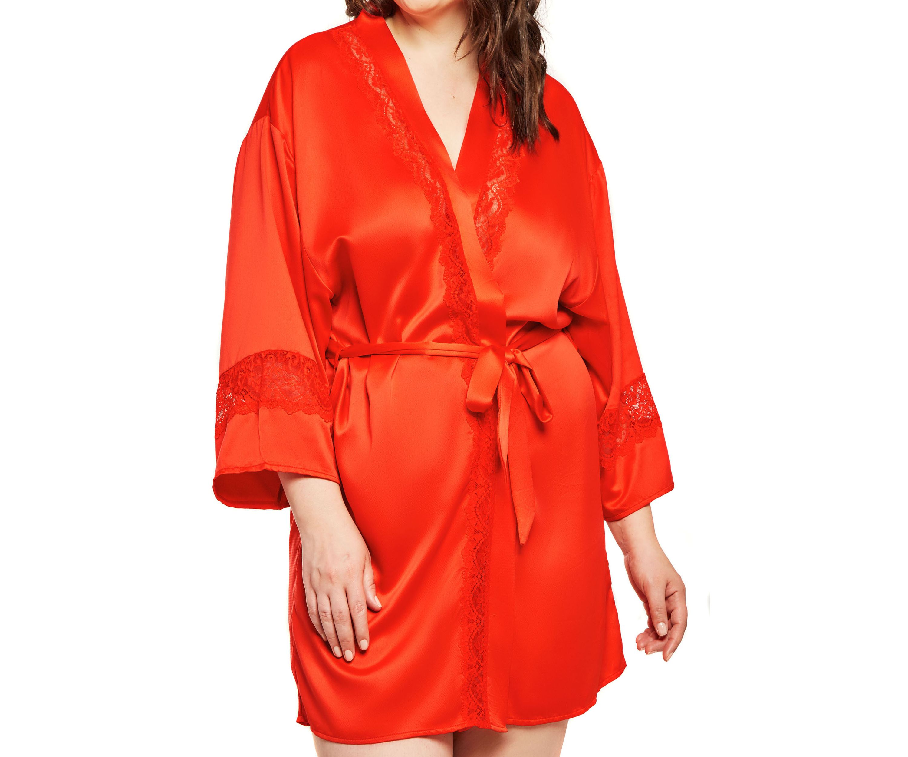Plus Size Maya Satin and Lace Kimono Robe