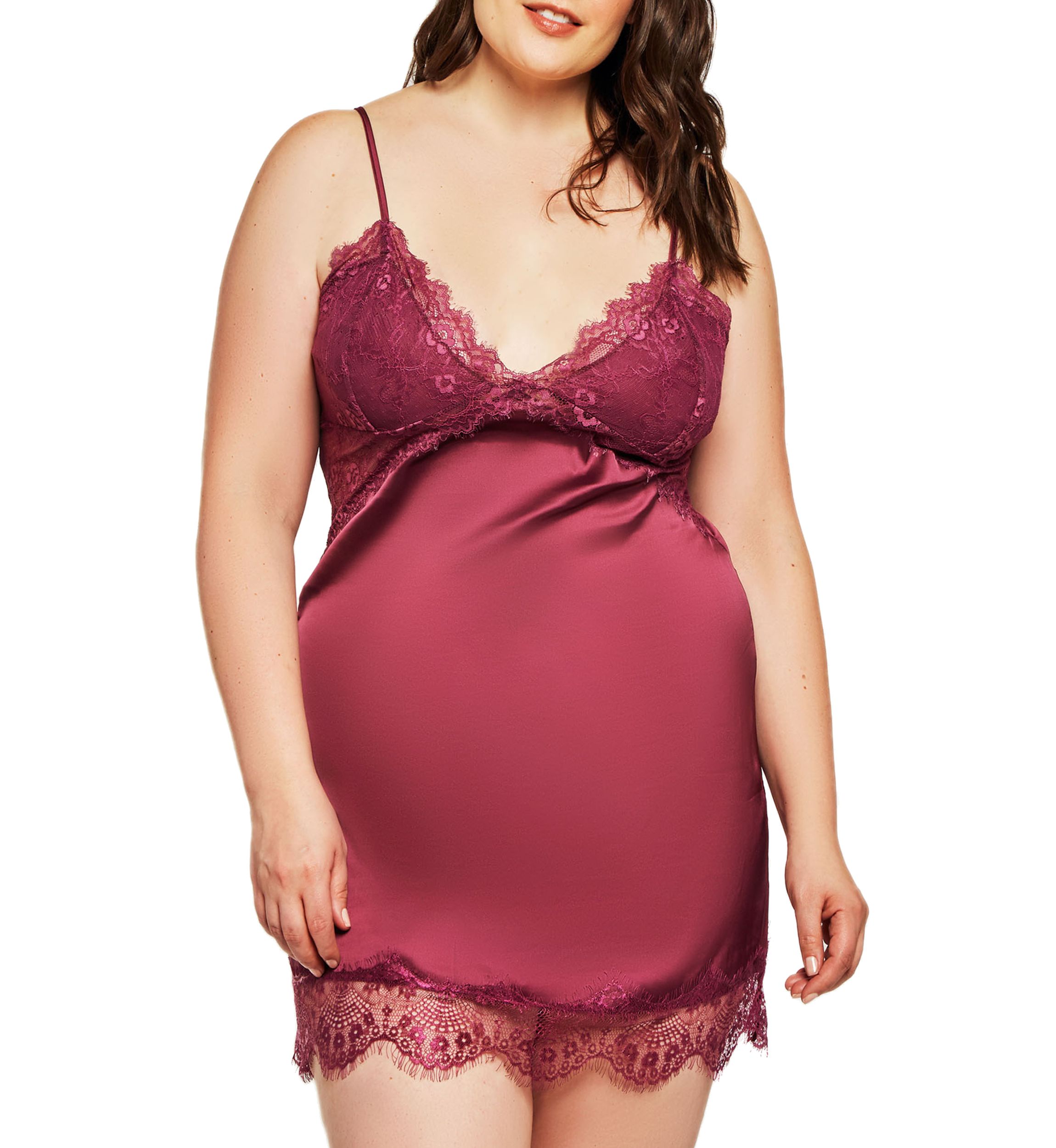 Plus Size Satin Chemise with Lace Trim
