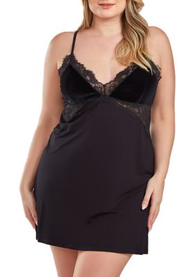 iCollection Women's Estelle Plus size Velour & Velvet Lace Trimmed Chemise