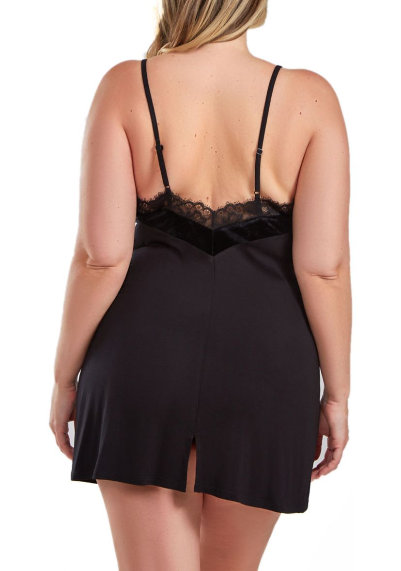 Estelle Plus size  Velour & Velvet Lace Trimmed Chemise