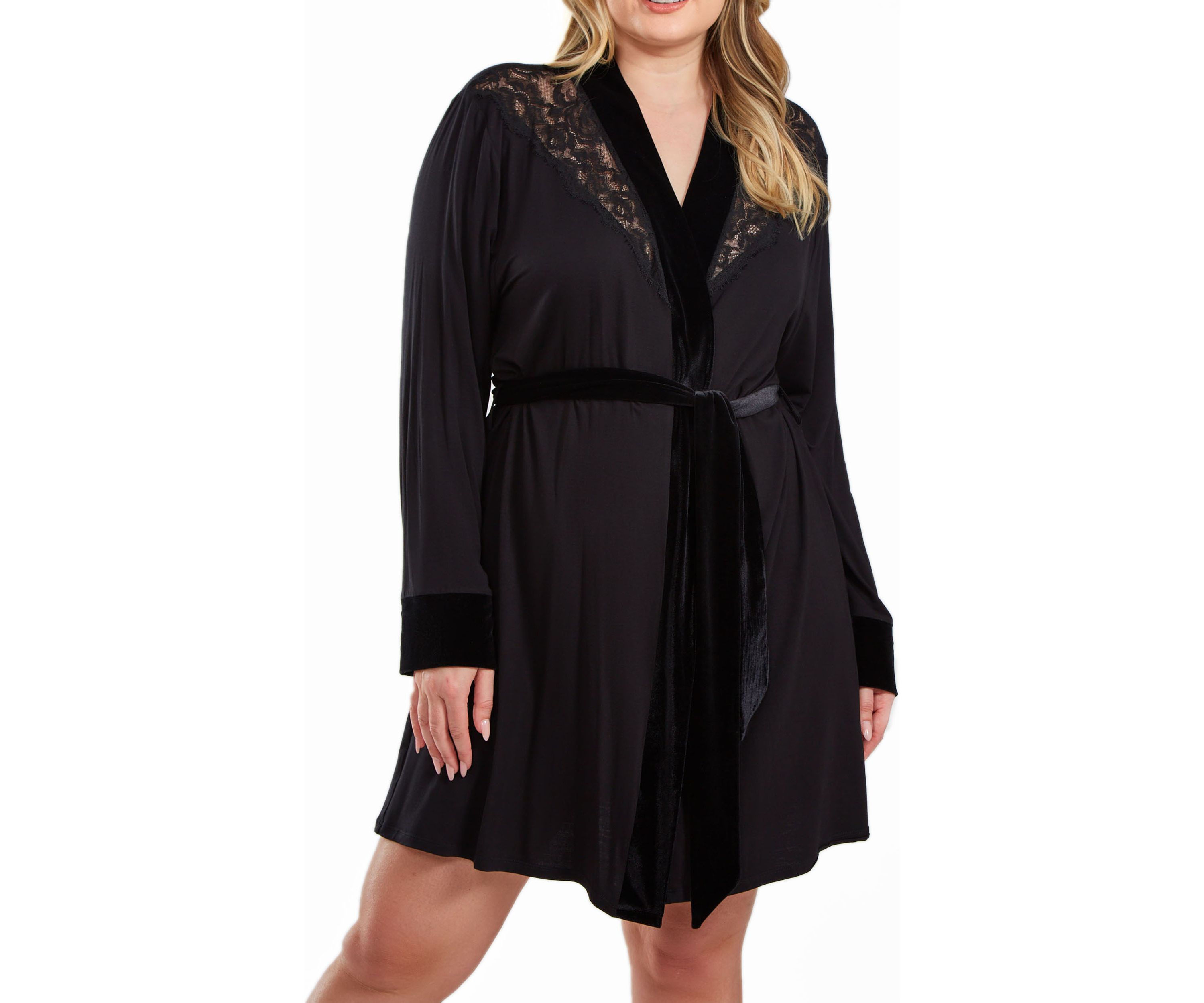 iCollection Estelle Plus Size Velour & Velvet Lace Trimmed Self Tie ...