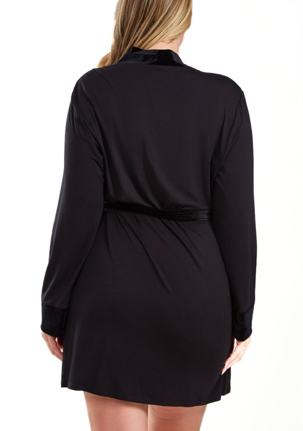 Estelle Plus Size Velour & Velvet Lace Trimmed Self Tie Robe