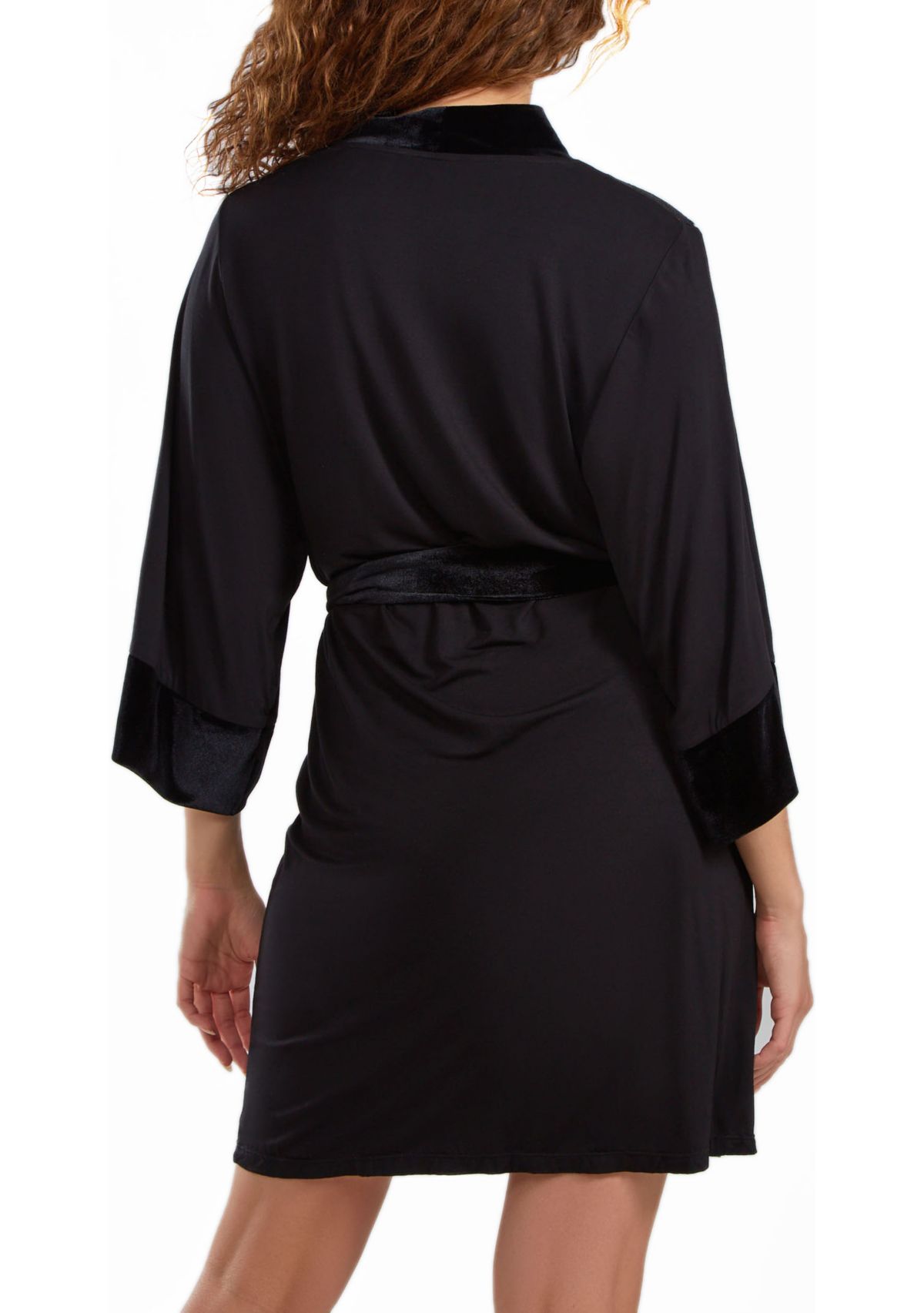 Estelle Velour & Velvet Lace Trimmed Self Tie Robe